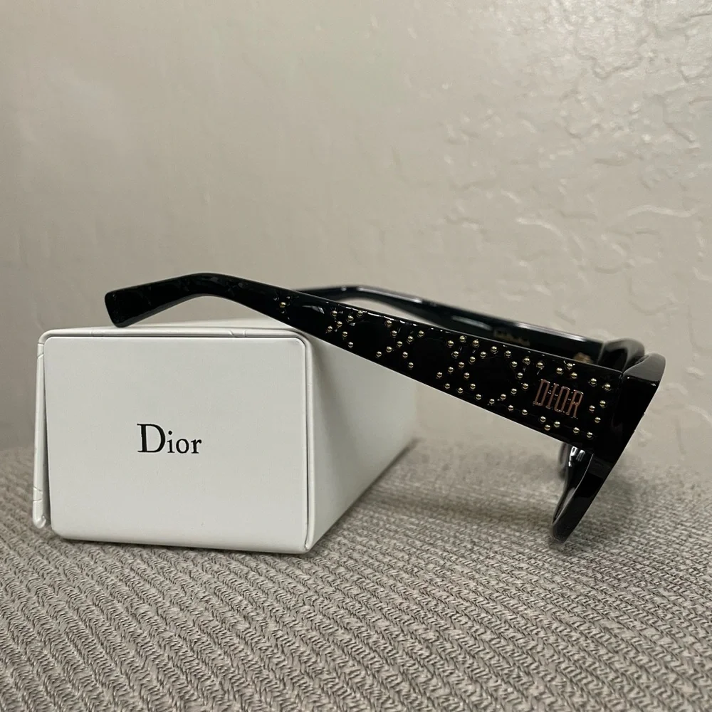 🎉HP🎉New! Dior Lady Dior Studs 54MM Black/Gold Sunglasses✨ Case, Box & Cloth